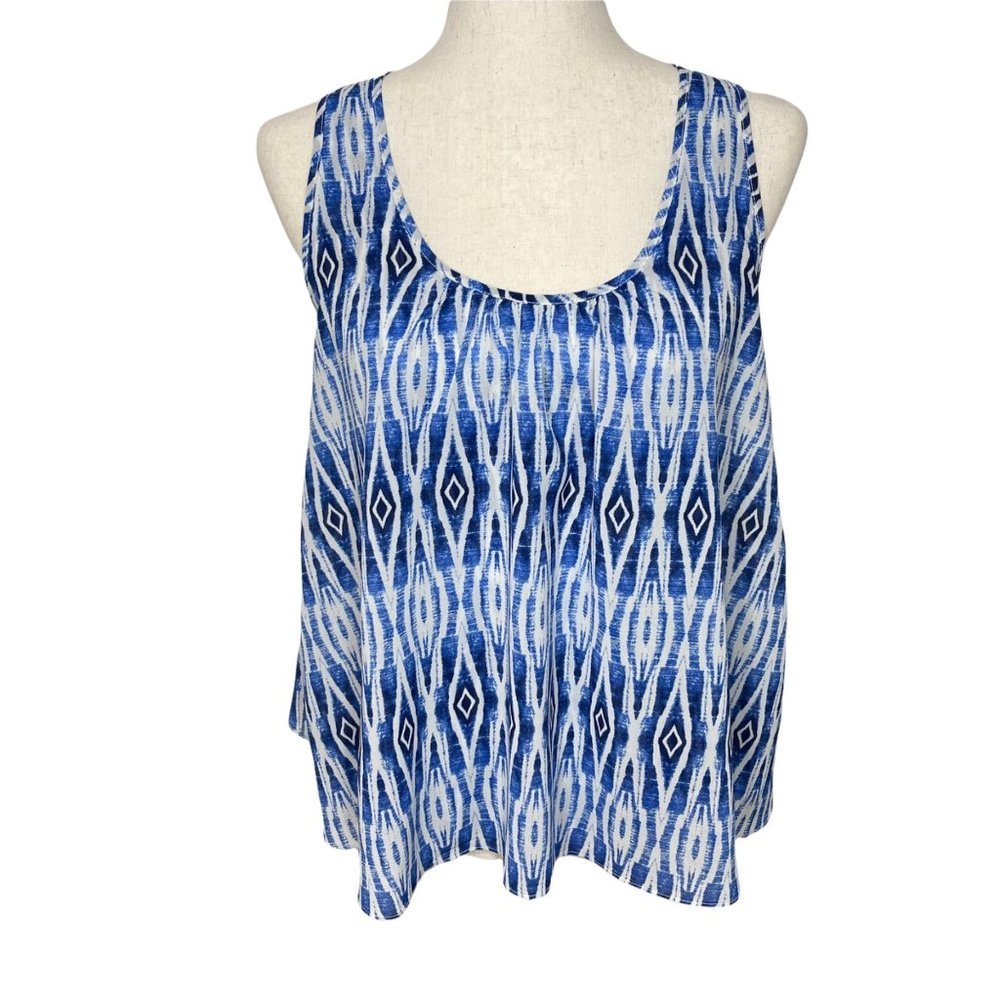 Anthropologie Meadow Rue Sleeveless Blue and White Aztec Tank Top Blouse Size XS